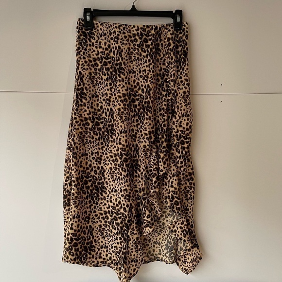 Women's Leopard Animal Print High Low Ruffled Skirt, Sz S - Picture 5 of 15